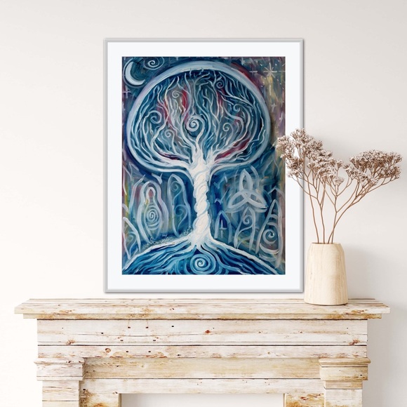 Goddess Tree Art Print of Oil Painting Celtic standing stones spiral whimsical - Picture 4 of 6